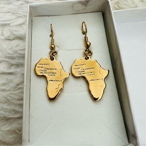 24K Gold Plated Brass Africa Map Dangle Earrings